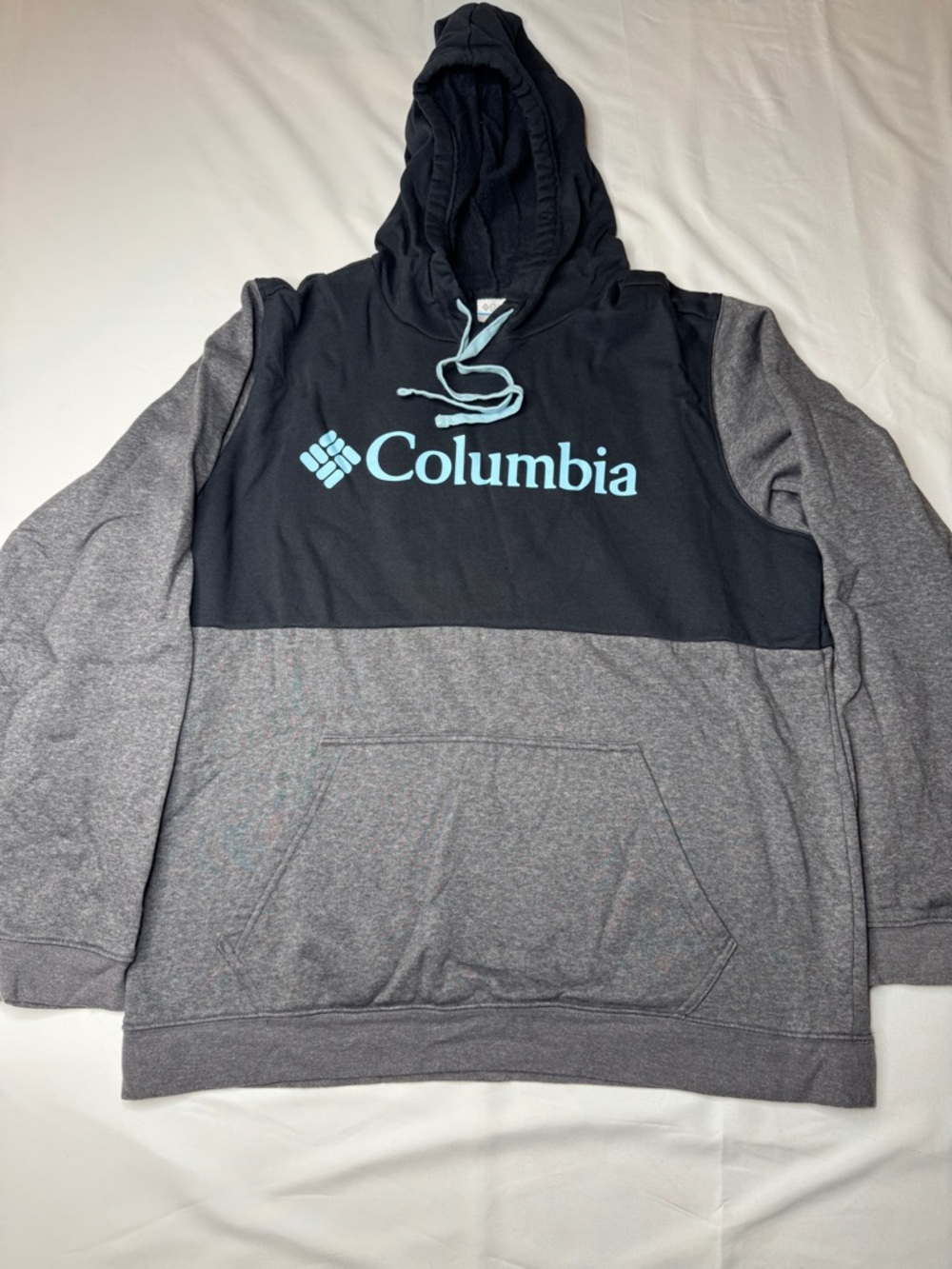 Columbia Sportswear Colorblock Pullover Hoodie Black Gray Blue Logo Size L